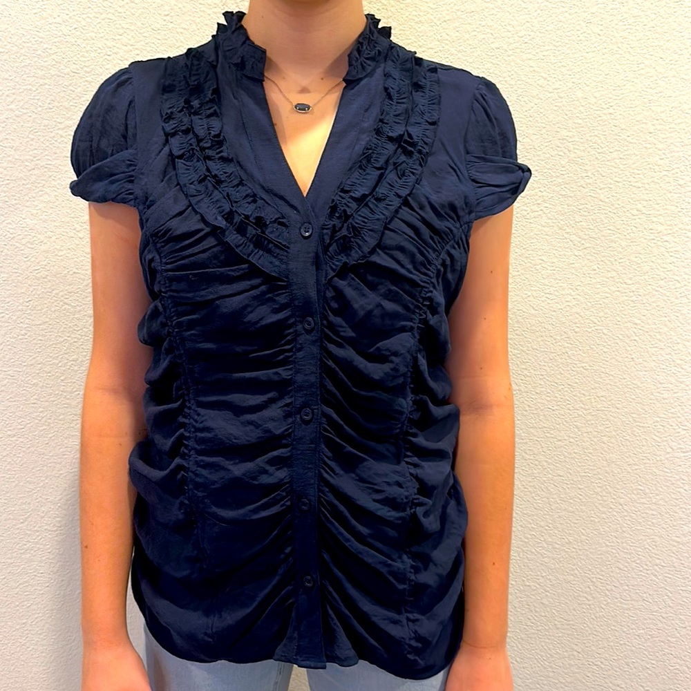 Antilia Femme Ruffled Blouse Navy Blue size XL